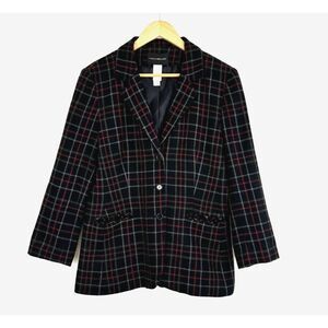 Harris Wallace Women's 10 VTG 90s Plaid Wool Blend Blazer‎ Academia Steampunk